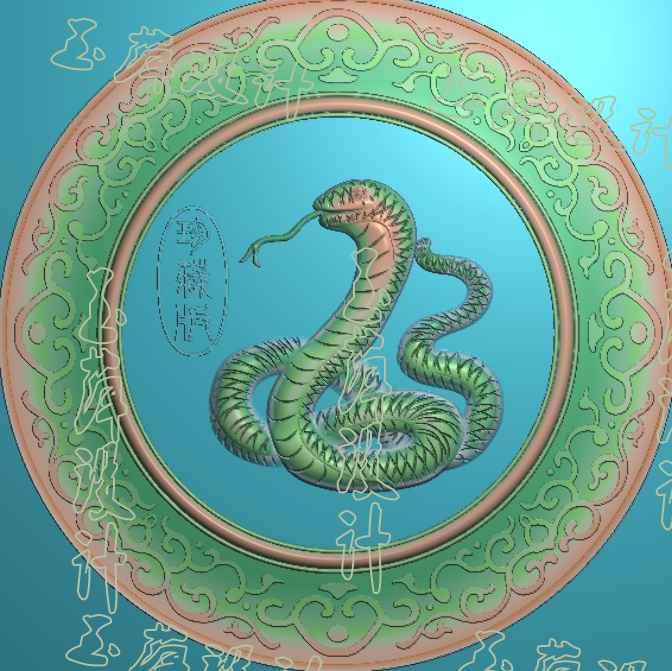 Zodiac animal round card snake carved figure Jade carved figure