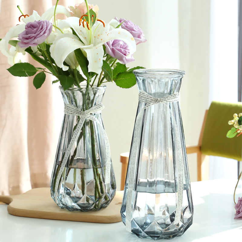 Extra large glass vase transparent hydroponic lucky bamboo lily transfer vase living room flower arrangement European vase ornaments