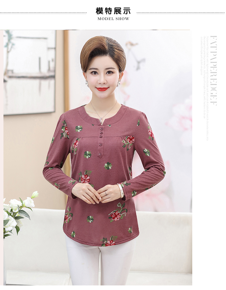 Áo sơ mi mẹ mùa thu áo phông 40-50 tuổi 2018 mới trung niên nữ mùa xuân và áo dài tay mùa thu áo nữ trung niên