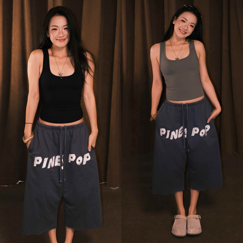 Piney Pop Smoky Blue American Classic Print Wide-Leg Cropped Pants, Lazy and Relaxed Drape Casual Pants Piney Pop Smoky Blue American Classic Print Wide-Leg Cropped Pants, Lazy and Relaxed Drape Casual Pants