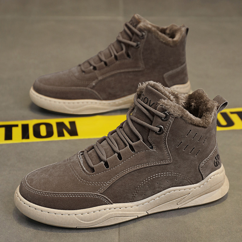 High-top men's shoes 2025 new winter velvet warm snow boots for men retro genuine leather mid-top sports work boots