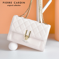 Pierre Cardin Women's Bag Genuine Leather Women's Bag Crossbody Bag Shoulder Bag Genuine Leather Small Fragrance Style Diamond Chain Bag Light Luxury