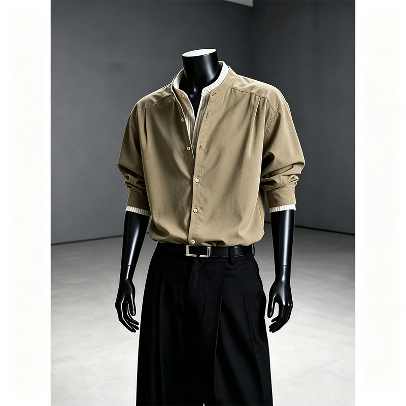 Old Money Style Fake Two-Piece Stand-Up Collar Shirt for Men, Autumn High-End Drapey Long-Sleeve Shirt, Stylish Top for Men Old Money Style Fake Two-Piece Stand-Up Collar Shirt for Men, Autumn High-End Drapey Long-Sleeve Shirt, Stylish Top for Men
