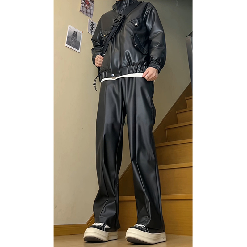 Black Matte Leather Pants, Extended Version for Tall Men, Pu Leather Biker Straight-Leg Pants, Cool and Stylish Street Motorcycle Riding Pants