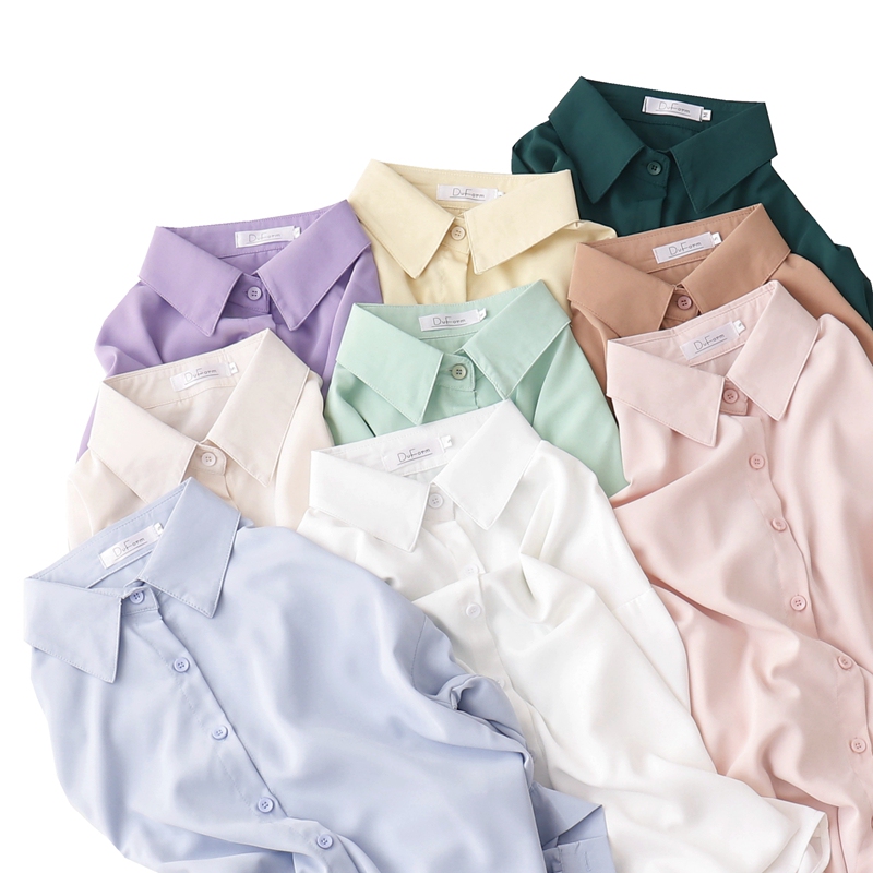 Summer New Korean Style Loose and Versatile Chiffon Solid Color Cool Shirt for Women with Unique Design and Elegant Blouse Top