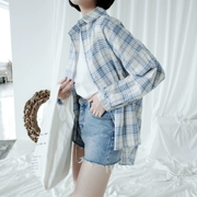 Mùa thu 2018 mới Hàn Quốc buông thả hoang sinh viên bf port gió dài tay áo khoác kẻ sọc áo blouse