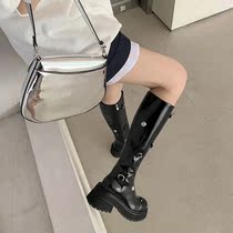 Thick-soled handsome motorcycle boots womens 2021 new rivets small tall boots but knee boots ins tide