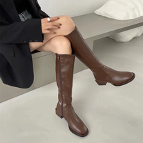 Net red white boots womens spring and autumn 2021 new but knee boots niche thick heels thin single boots knight boots
