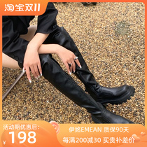 Over the knee boots womens winter plus velvet 2022 new MONA elastic boots thick bottom square toe Martin boots long leather boots boots