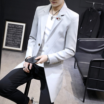 2021 new mens suit mens long slim style Korean spring coat youth fashion windbreaker thin small suit