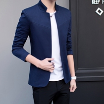 Mens solid color stand collar small suit male Korean version of slim tunic casual suit jacket young handsome gown