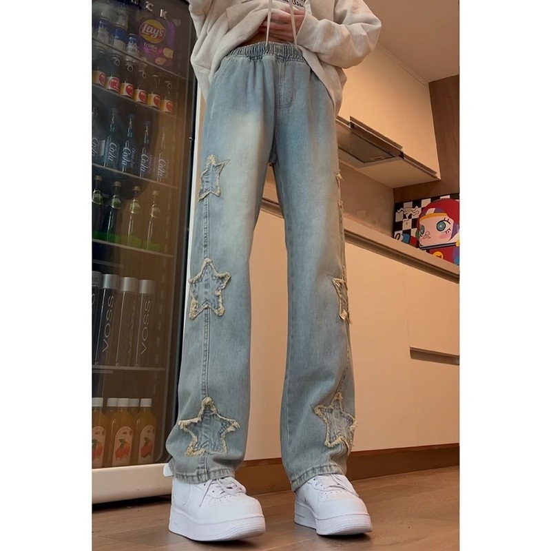 Drawstring Elastic Waist Wide-Leg Jeans for Women 2026 Spring and Autumn New High-Waisted Loose Slimming Fashionable Narrow Straight-Leg Pants
