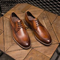 West Sharp Business Positive Dress British Leather Shoes Men Genuine Leather 2020 Spring Summer Leisure Korean Version Trend Mens Shoes Head Layer Cow Leather