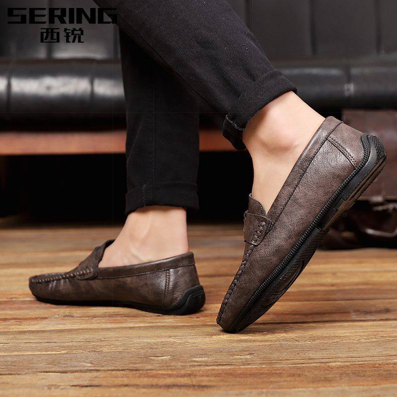 Bean Bean Shoes Men Genuine Leather 2022 New Soft Bottom Summer Breathable Thin one foot Foot High-end Casual Leather Shoes men