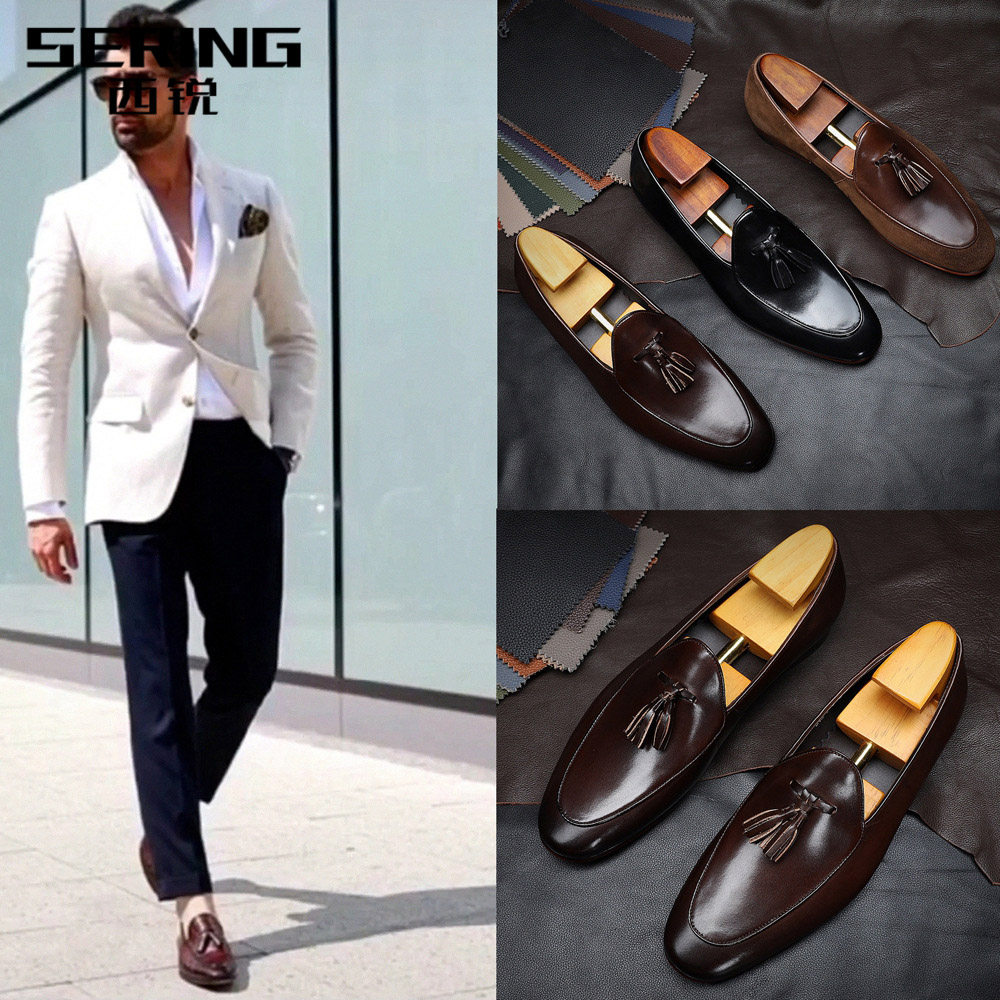 Xili men's shoes 2021 new Lefu shoes men business leather casual leather shoes Korean round head soybean bean shoes