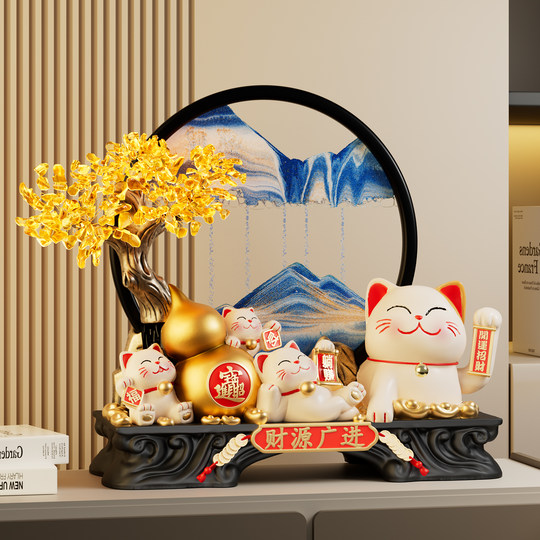 Pintura de arena movediza de árbol del dinero, adorno de gato de la suerte, decoración para porche, sala de estar, mueble de TV, regalo de apertura para casa móvil