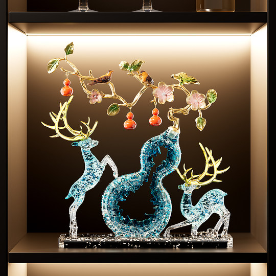 新中式柿柿如意葫芦招财鹿摆件客厅玄关电视柜装饰品乔迁开业礼物