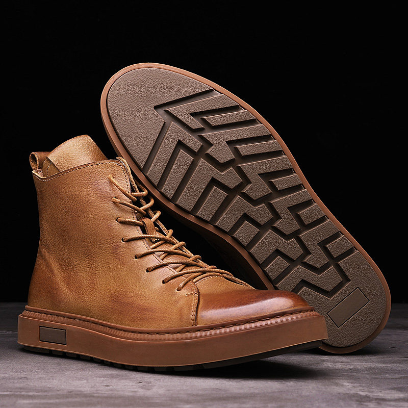 Tooling shoes men's tall British autumn thin leather boots leather mid-tube all-match casual work clothes Martin boots men