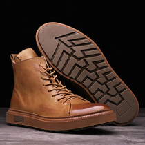 Frock shoes Mens high help Inron autumn thinner Bull Leather Boots leather Middle Help 100 Lap Casual Tooling Martin Boots Man