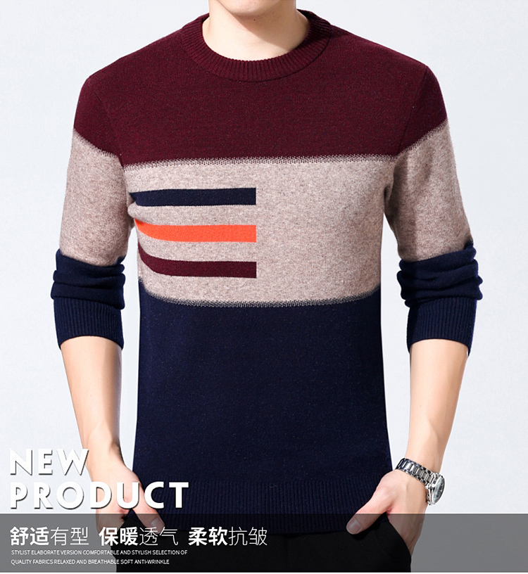 Áo len Ordos City làm 100% áo len cashmere cổ tròn dày áo len nam cổ áo len trung niên áo thun dài tay nam