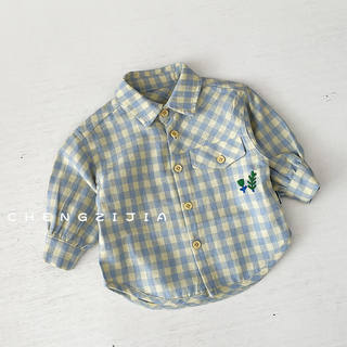 新生儿衣服春秋款宝宝可爱格纹衬衫男女宝宝百搭上衣婴幼儿外出服