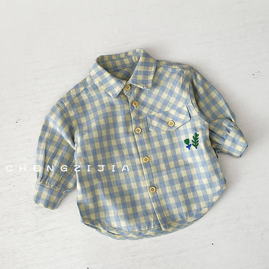 新生儿衣服春秋款宝宝可爱格纹衬衫男女宝宝百搭上衣婴幼儿外出服