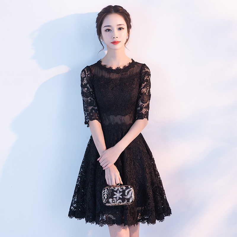 Black Evening Dress for Women, Suitable for Annual Meetings, Can Be Worn Casually, Birthday Party Dress, Lace Dress, Short Style for Petite Women