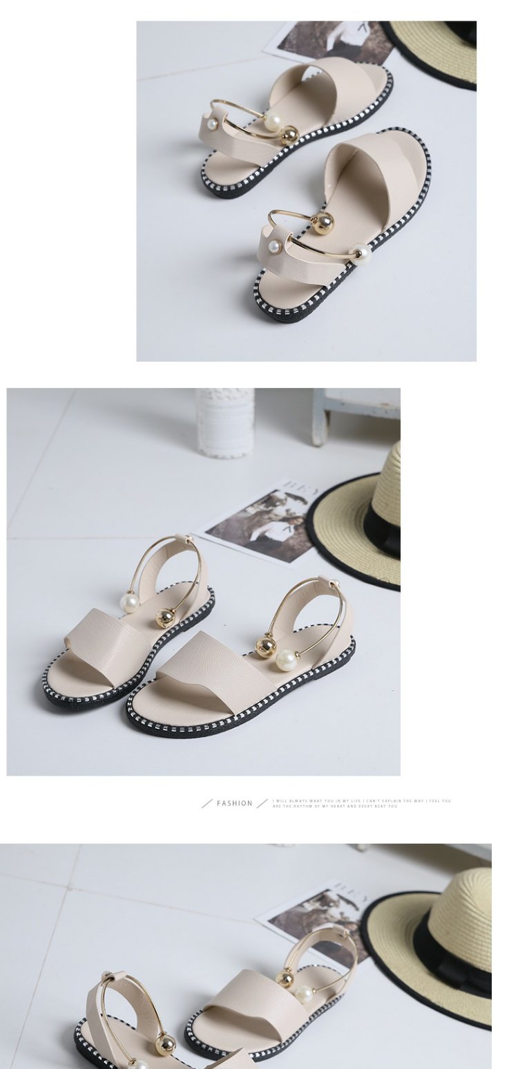 Mùa hè 2018 phiên bản mới của Hàn Quốc của giày sandal hở mũi nữ đế bằng phẳng đơn giản thời trang ngọc trai Giày Roman giày nữ thủy triều sandal đế cao