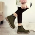 Giày bốt trẻ em Hàn Quốc phiên bản giày cotton 2018 cà vạt mới Martin boot mùa đông cộng với giày đế bệt nhung giày boot nữ cổ thấp đế cao Giày ống