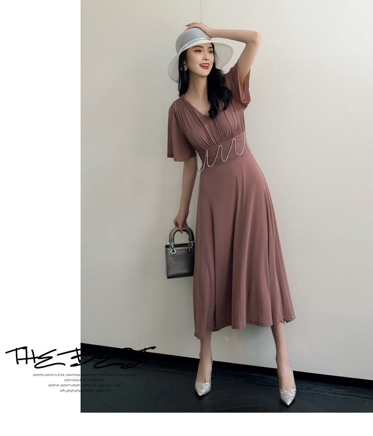 Miuco nữ 2019 hè mới Pháp khí retro lấp lánh lụa bạc tay áo bay eo cao thanh lịch k - Váy eo cao các mẫu váy hạ eo đẹp	