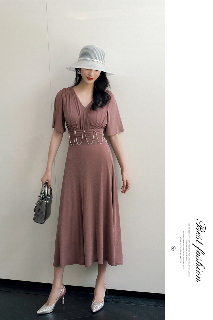 Miuco nữ 2019 hè mới Pháp khí retro lấp lánh lụa bạc tay áo bay eo cao thanh lịch k - Váy eo cao các mẫu váy hạ eo đẹp	