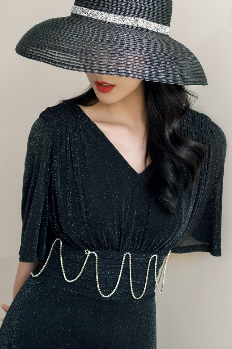 Miuco nữ 2019 hè mới Pháp khí retro lấp lánh lụa bạc tay áo bay eo cao thanh lịch k - Váy eo cao các mẫu váy hạ eo đẹp	