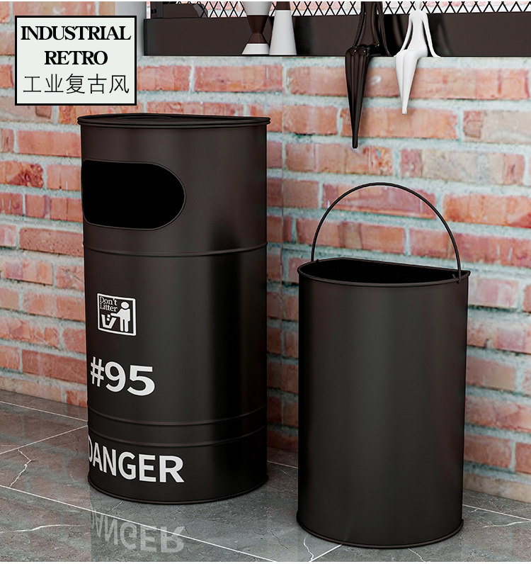 工业风loft铁艺油桶 复古美式垃圾桶 大号做旧酒吧咖啡屋创意带盖详情3