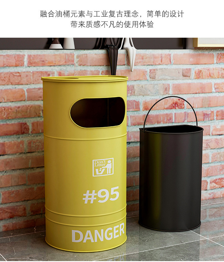工业风loft铁艺油桶 复古美式垃圾桶 大号做旧酒吧咖啡屋创意带盖详情7