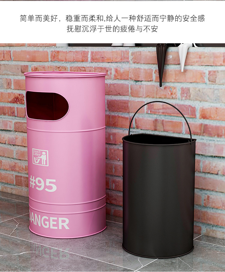 工业风loft铁艺油桶 复古美式垃圾桶 大号做旧酒吧咖啡屋创意带盖详情10