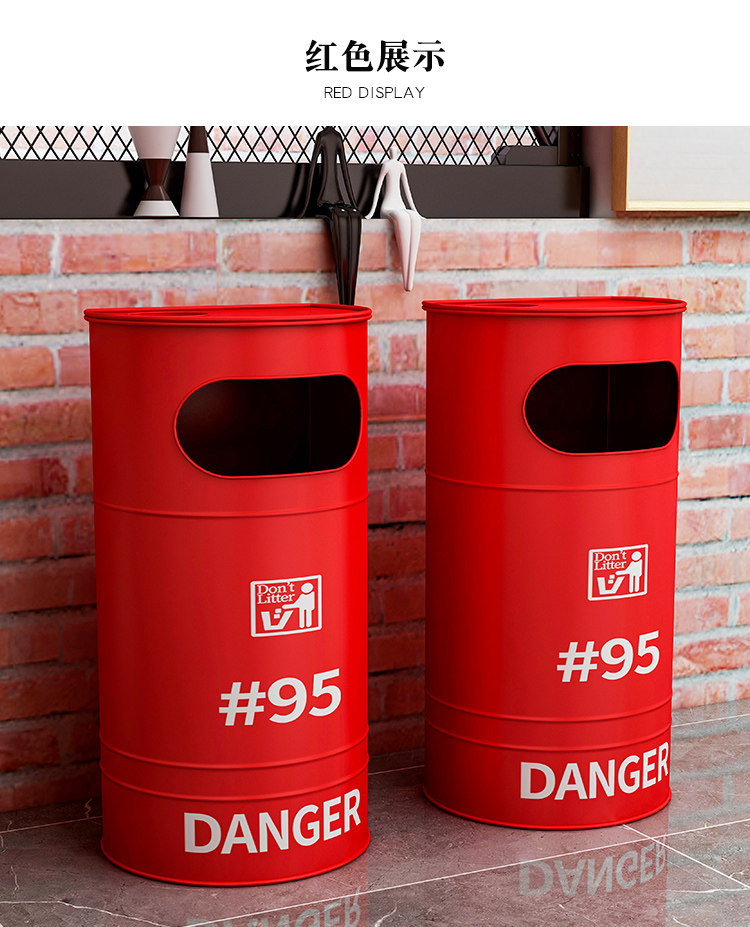 工业风loft铁艺油桶 复古美式垃圾桶 大号做旧酒吧咖啡屋创意带盖详情8