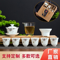 Dehua white porcelain tea set household simple kung fu teacup cover bowl ceramic gift bowl booking logo