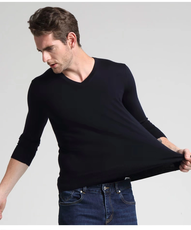 Áo len cashmere chải chuốt nam mới cổ chữ V mùa đông áo thun cashmere nguyên chất áo len mỏng bố cộng với áo len size - Áo len Cashmere