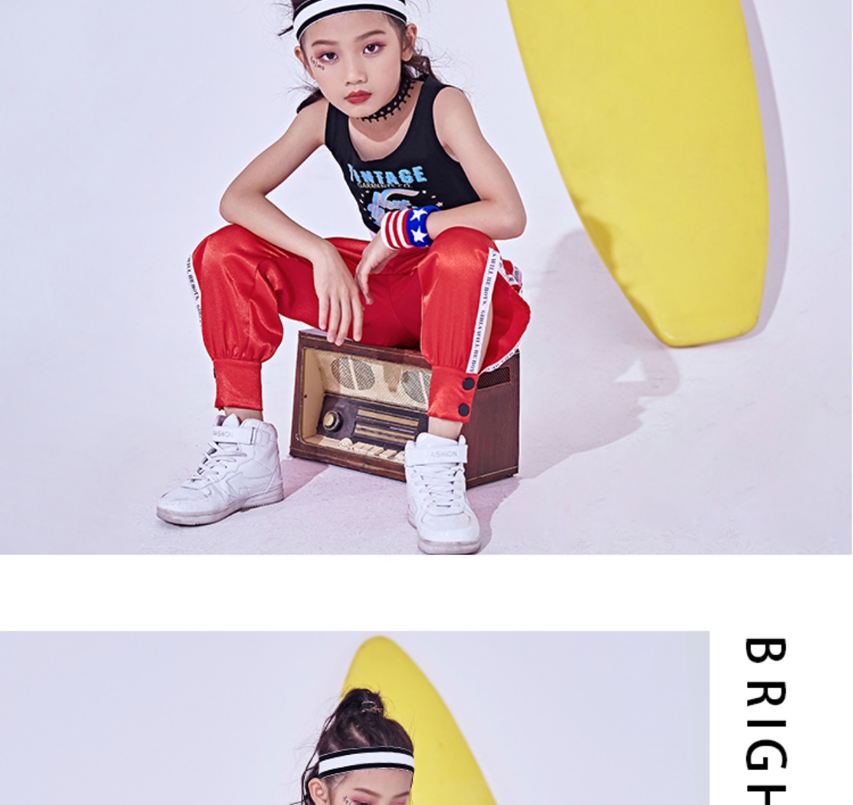 Khiêu vũ trẻ em thiết lập quần áo hip hop thực hành quần áo nhảy múa rốn quần áo cô gái nhảy jazz trang phục quần áo thủy triều bộ trang phục múa bale đáng yêu