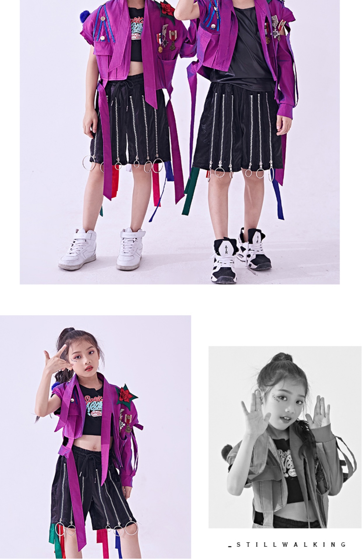 Chàng trai và cô gái mới biểu diễn quần áo trống hip hop trang phục đẹp trai phù hợp với mùa hè đường phố khiêu vũ trẻ em trang phục khiêu vũ jazz kinh doanh quần áo trẻ em