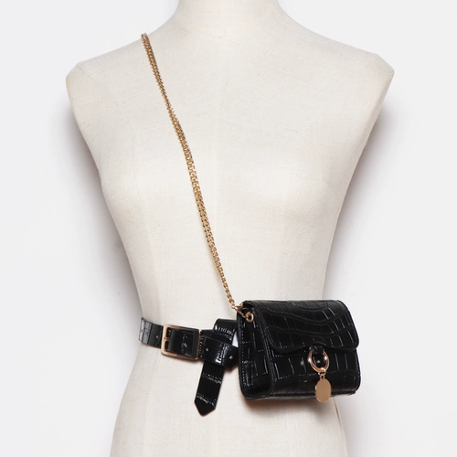 Tide, черная поясная сумка, маленькая цепь, ремешок для сумки, маленький костюм, юбка, ремень, сумка через плечо, популярно в интернете