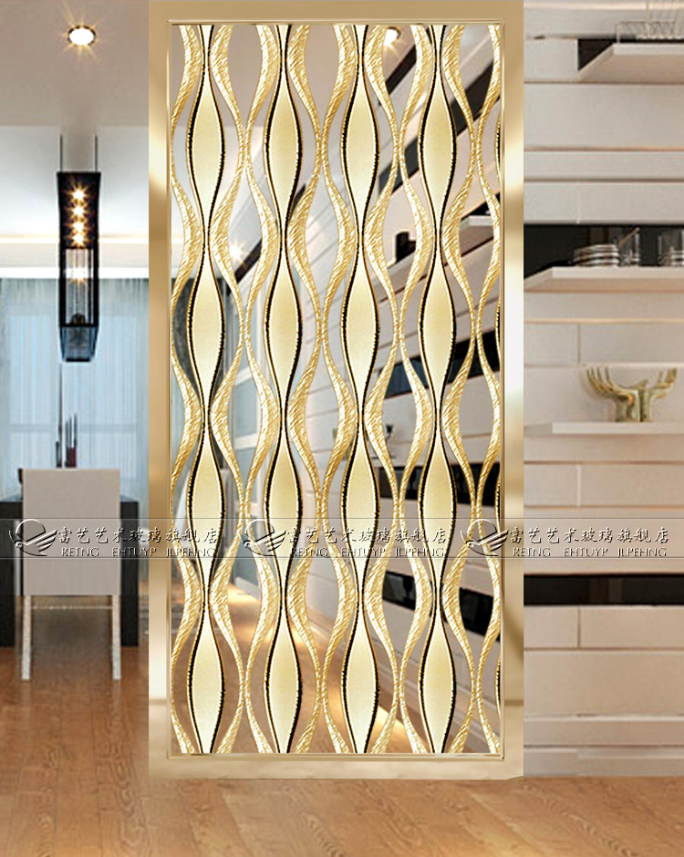 Hot sale art glass home improvement aisle Living room screen partition entrance background Simple European double-sided translucent lattice