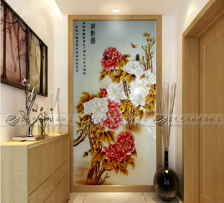 Manufacturer Direct Selling Art Glass Engraving Crafts Background Wall Aisle Xuan Guan Screen Partition Chinese Style Precious