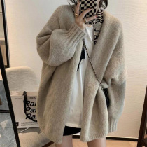 Sweater cardiovert jacket woman 2021 autumn and winter new vintage Lazy Wind in a long section thickened V-led knit cardiovert