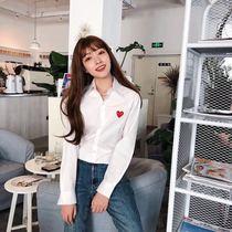 2021 autumn and winter New Classic Love embroidery shirt casual fashion versatile solid color couple long sleeve shirt men and women