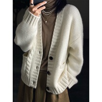 Twist Sweater Female Cardigan 2021 Autumn Winter New Lazy Wind Loose Blouse Design Sensation V Neckline Sweatshirt Jacket