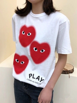Japanese trendy brand star with small red heart loose cotton white short sleeve T-shirt female men love couple tide
