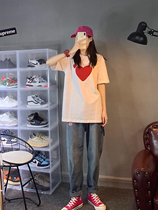 2021 summer new men and women couples Japanese Tide brand short sleeve ins tide love cotton loose Joker white T-shirt women