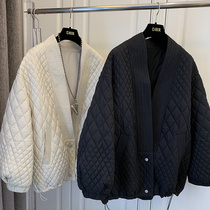 Diamond Cotton Suit Woman 2021 Autumn Winter New Ocean Gas Retro Easy To Thicken Design Sensation V collar cotton coat Ins surge