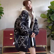 Fake two even cap sweater jacket woman 2021 new autumn and winter lazy loose with medium long thickened knitted cardiovert
